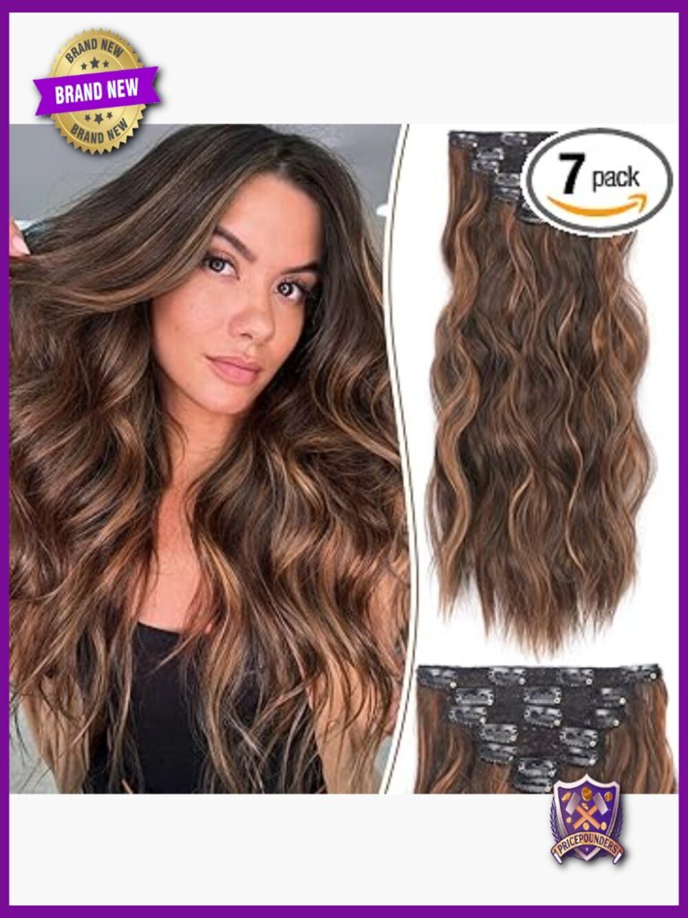20 inch Clip in Hair Extensions, 7 Pieces Wavy Synthetic Hairpiece for Women